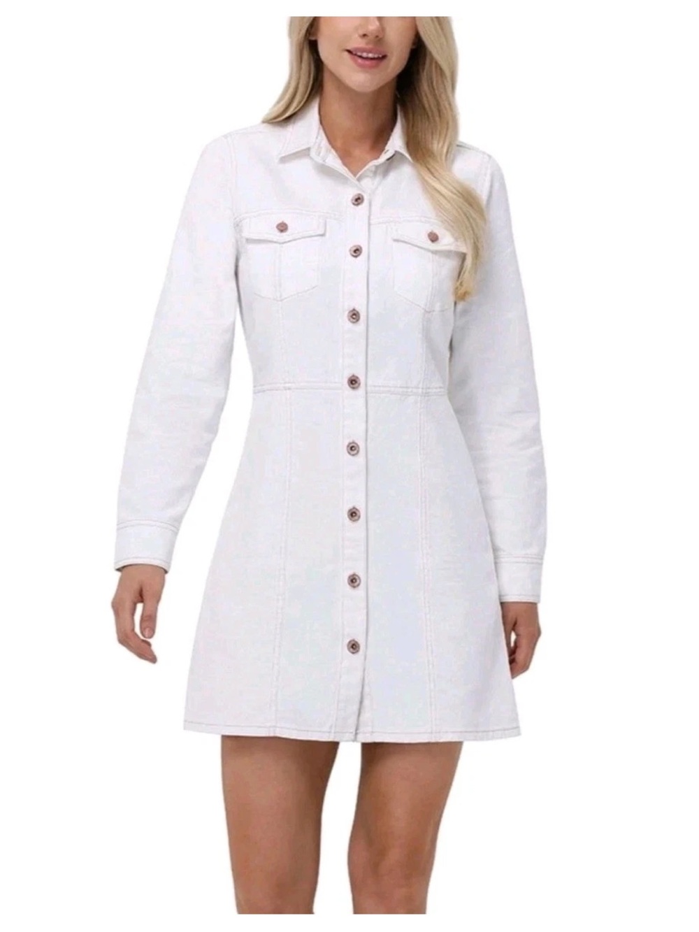 Frye Cream White Long Denim Button-Front dress